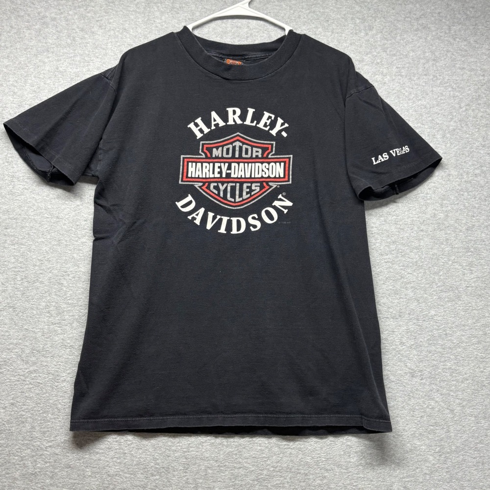 Vintage 1996 Harley Davidson Las Vegas T-Shirt Mens Large Black Eagle Graphic
